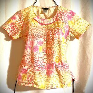 Cherokee Nurse Medical Scrub Top Short Sleeve Size Small Pink (Multi-Color)